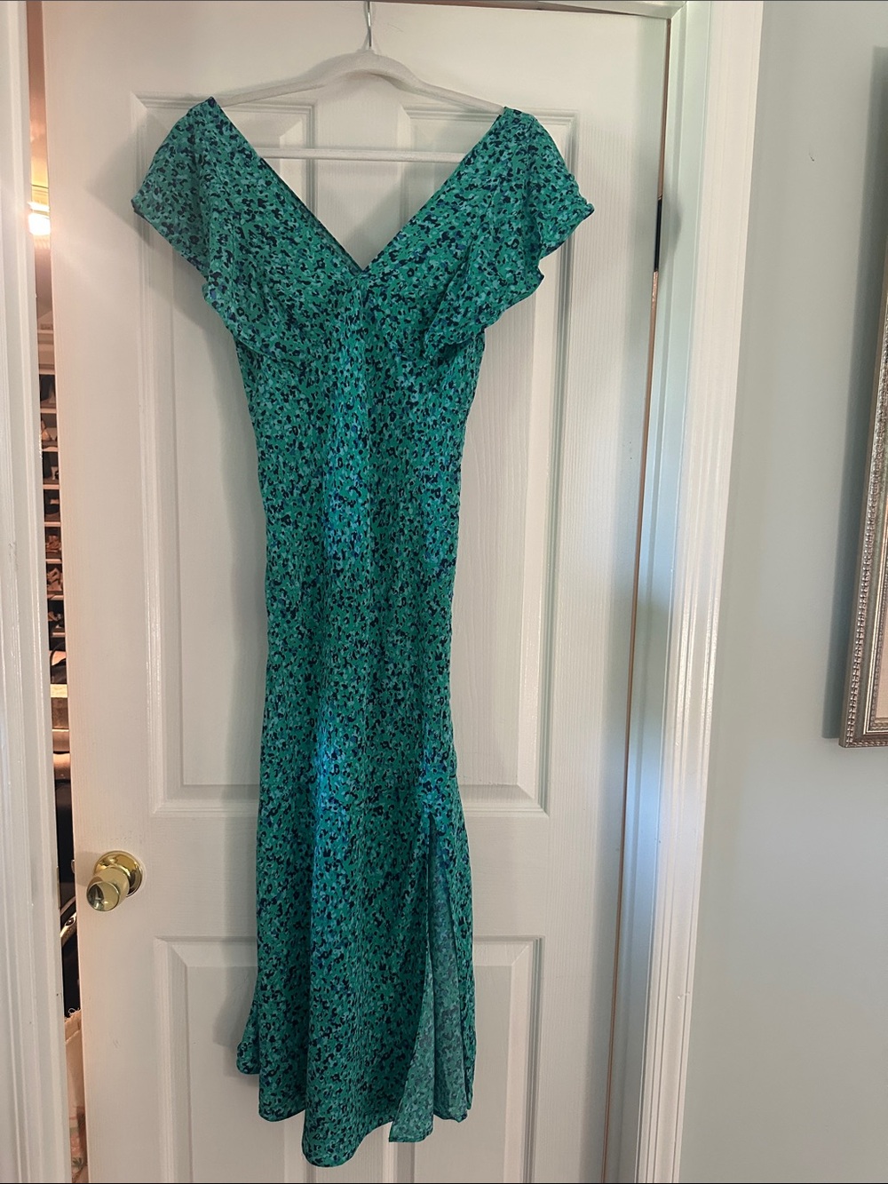 Rails Teal Floral V-Neck Maxi with Flutter Sleeves